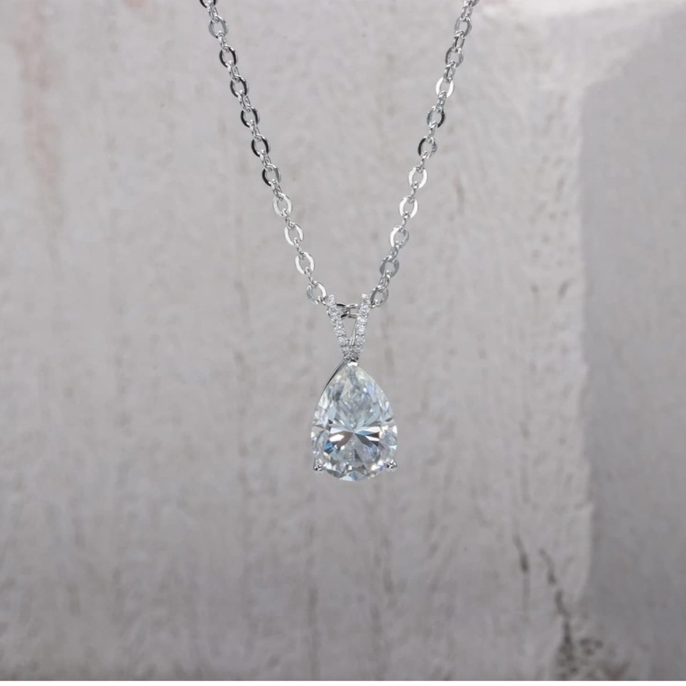 Certified 14k White Gold Teardrop Pendant Necklace 2CT Moissanite Diamond S925
